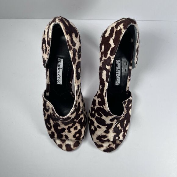 Charles David Leopard Calf Hair D'Orsay Peep Toe Stiletto Pumps Women's Size 7 - Picture 6 of 9